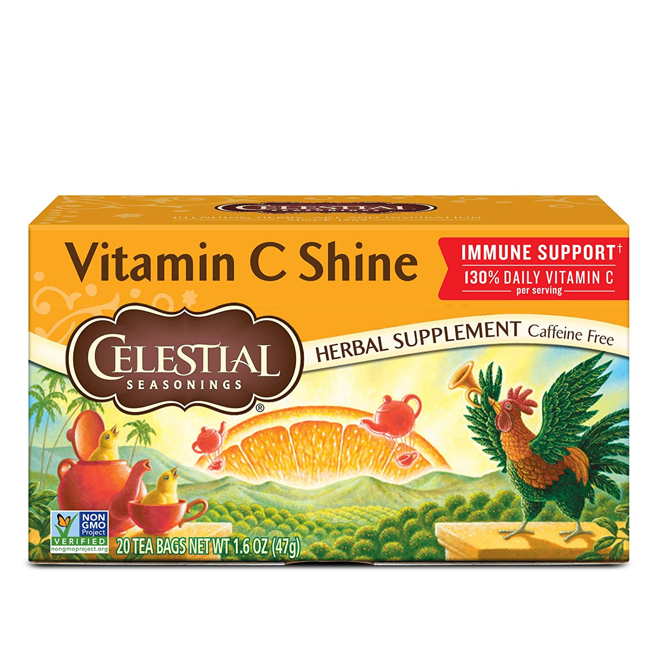 Celestial Seasonings Vitamin C Shine Herbal Supplement 20 Tea Bags (Pack of 6 Boxes)