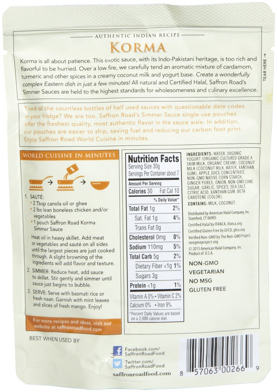 Saffron Road Korma Simmer Sauce (8x7OZ ) - Image 2