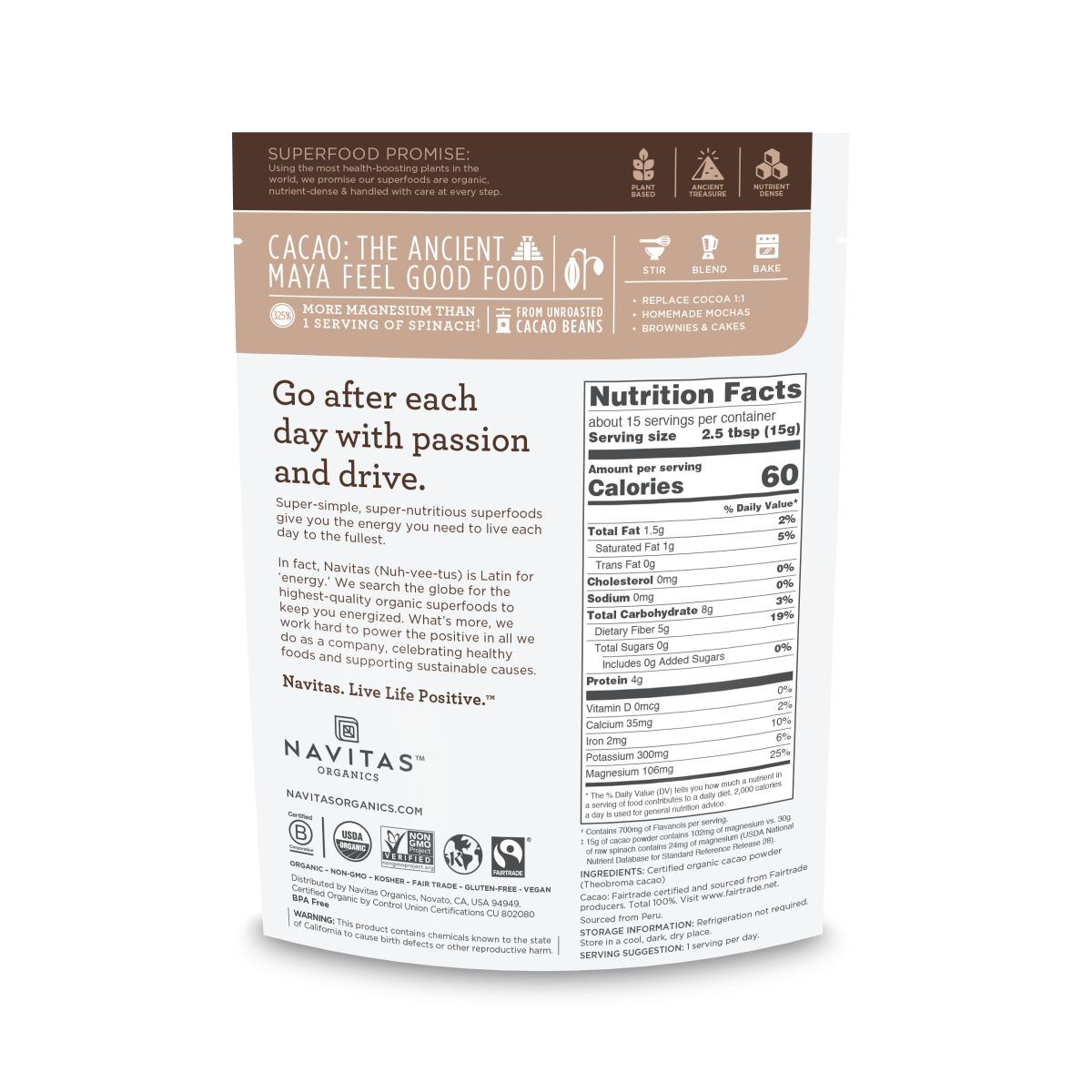 Navitas Naturals Organic Cacao Powder (12x8 OZ) - Image 2
