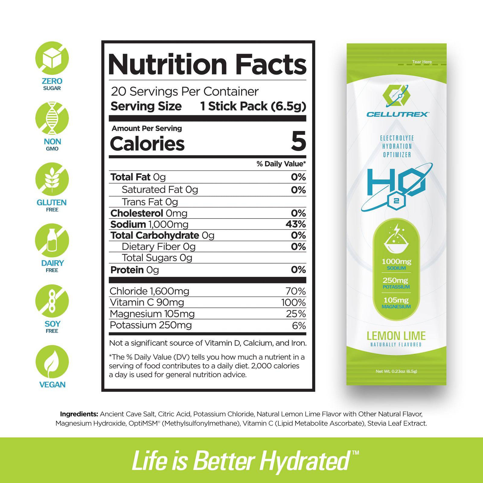 H2O ELECTROLYTES™ - Lemon Lime | Zero Sugar Electrolyte Powder - Image 2