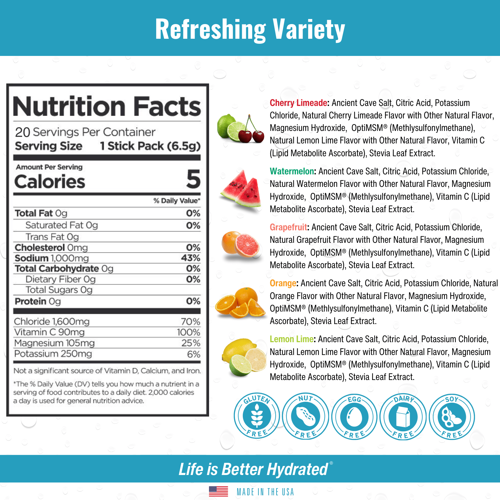 H2O ELECTROLYTES™ - Variety Pack (20 Count) - Zero Sugar Electrolyte Powder - Image 2