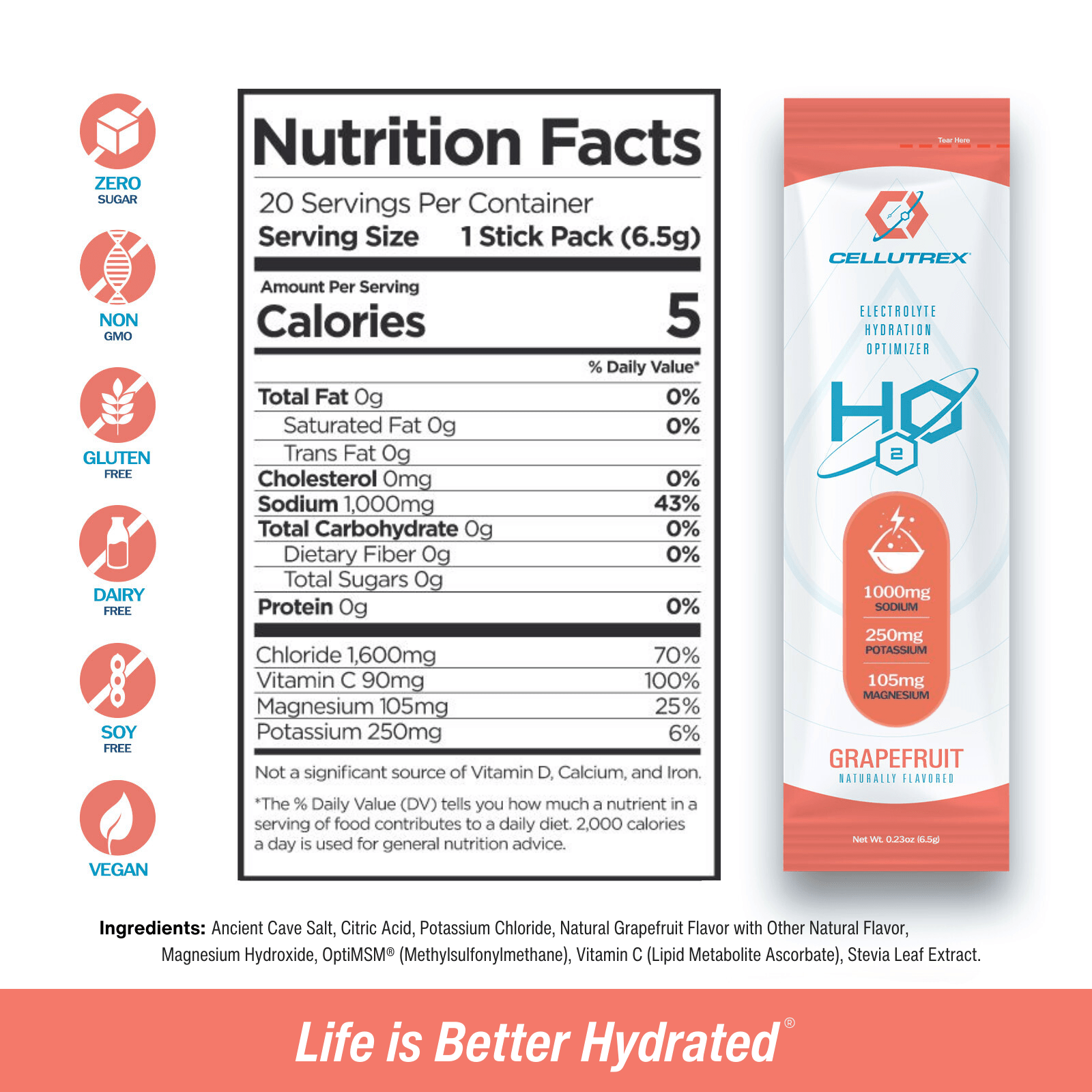 H2O ELECTROLYTES™ - Grapefruit | Zero Sugar Electrolyte Powder - Image 2