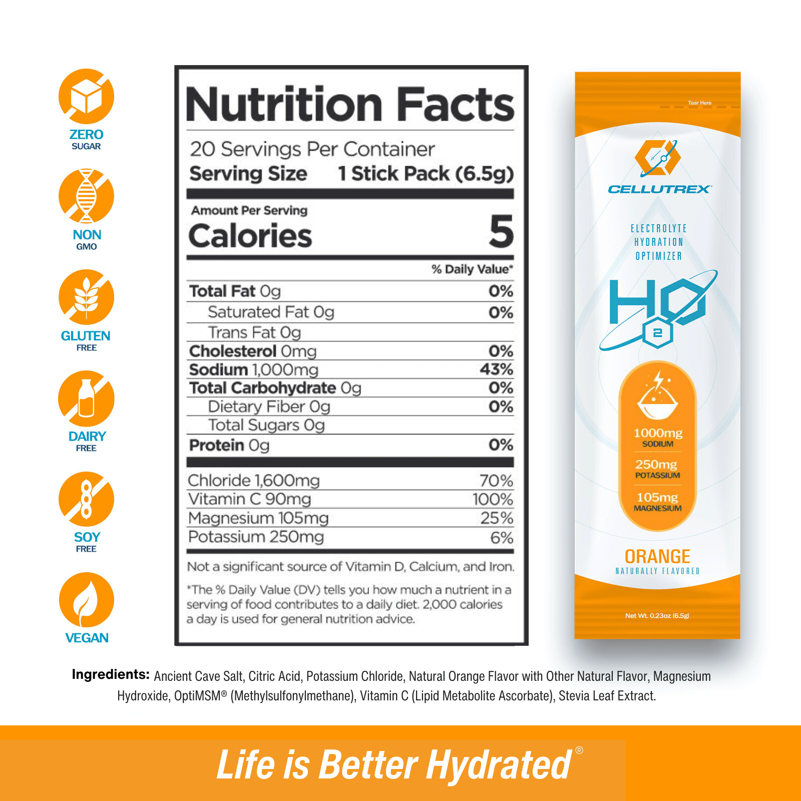 H2O ELECTROLYTES™ - Orange | Zero Sugar Electrolyte Powder - Image 2