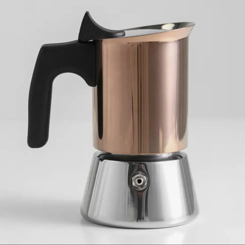 Gold Plated 6 Cup Moka Pot - Stainless Steel Italian Stovetop Espresso Maker, Dual Capacity 4-6 Cups, Induction Ready - Image 2