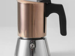 Gold Plated 6 Cup Moka Pot - Stainless Steel Italian Stovetop Espresso Maker, Dual Capacity 4-6 Cups, Induction Ready