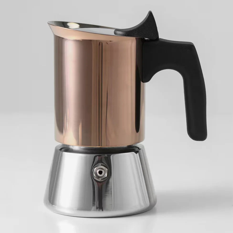 Gold Plated 6 Cup Moka Pot - Stainless Steel Italian Stovetop Espresso Maker, Dual Capacity 4-6 Cups, Induction Ready