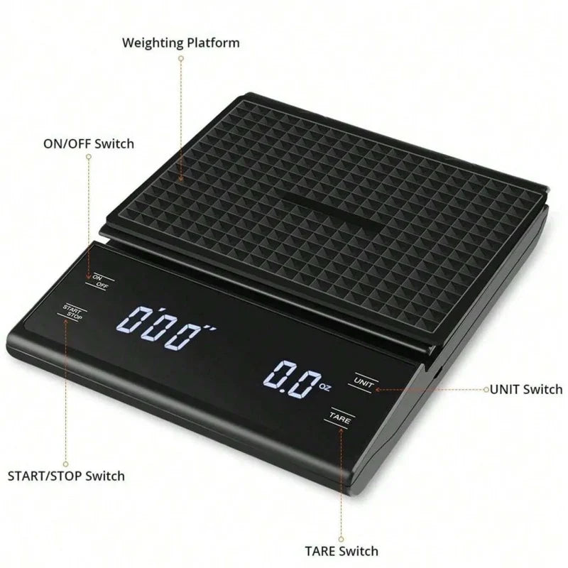 Display Digital High Precision Coffee Kitchen Scale Rechargeable Auto Timer - Image 3