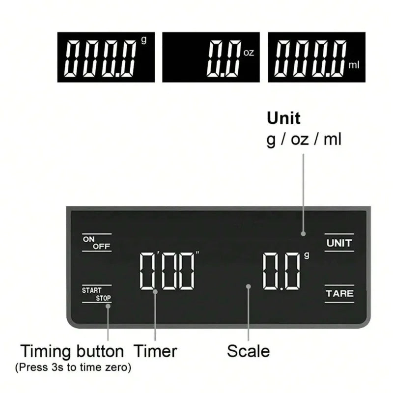 Display Digital High Precision Coffee Kitchen Scale Rechargeable Auto Timer - Image 4