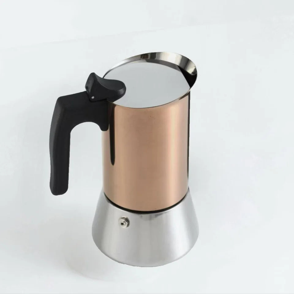 Gold Plated 6 Cup Moka Pot - Stainless Steel Italian Stovetop Espresso Maker, Dual Capacity 4-6 Cups, Induction Ready - Image 4