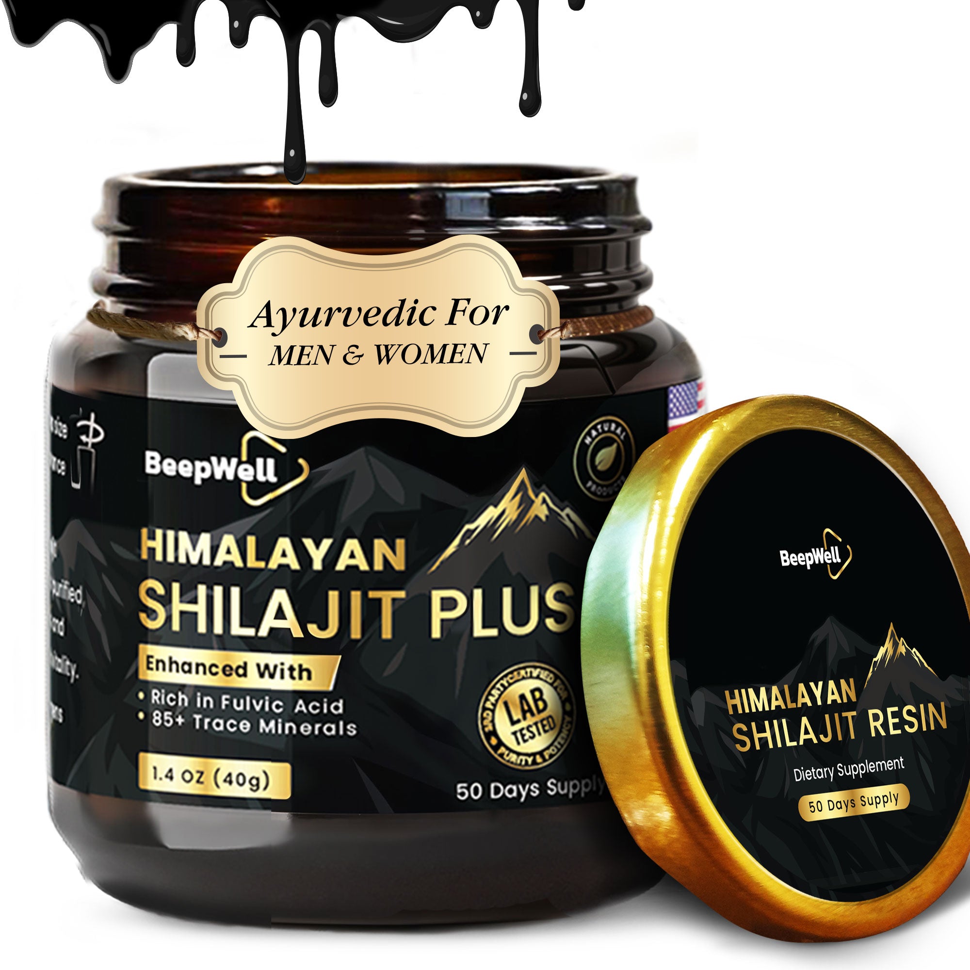 Beepwell Natural Himalayan Shilajit Resin – Rich In Fulvic Acid & Trace Minerals – With Ashwagandha & Black Pepper – Natural Endurance & Vitality Supplement – 40g (50 Servings)