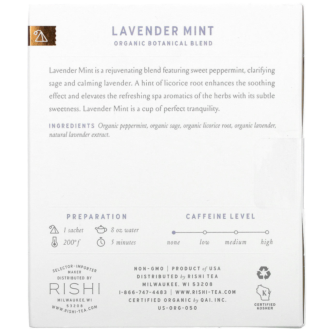 Rishi Organic Lavender Mint Tea 15 Sachets (Pack of 6 Boxes) - Image 2