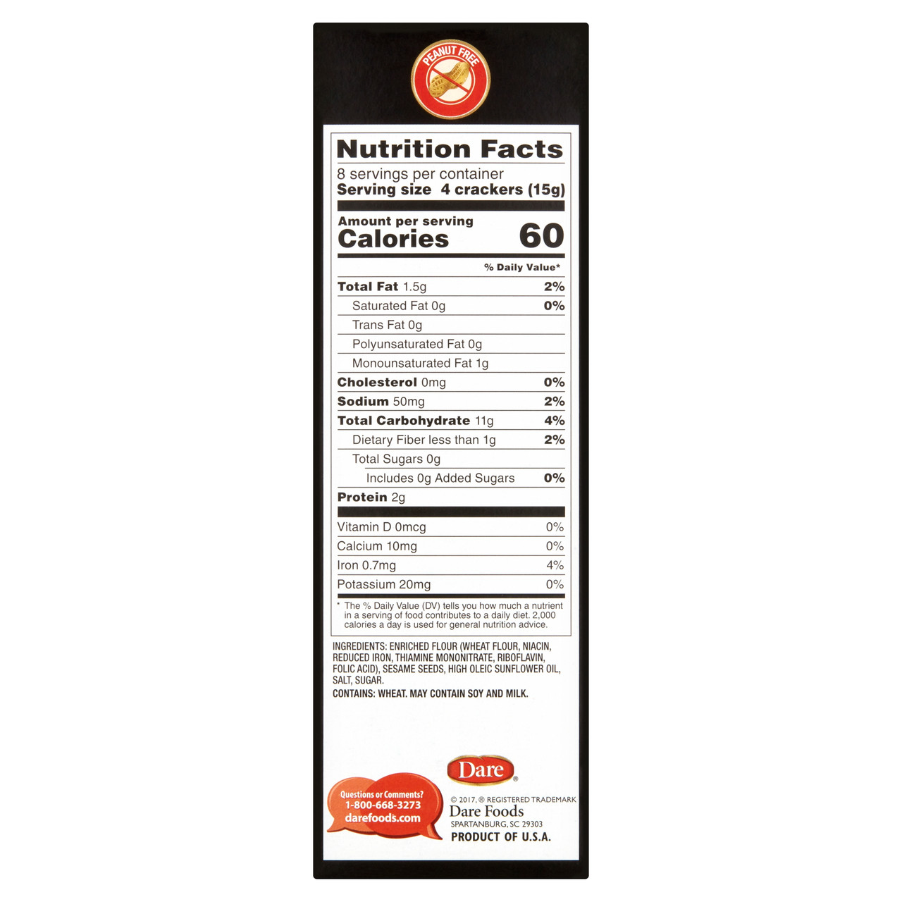 Dare Water Crackers, Toasted Sesame (12x4.4Oz) - Image 3