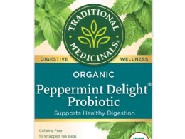 Traditional Medicinals Organic Peppermint Delight Probiotic Tea 16 Tea Bags (Pack of 6 Boxes)
