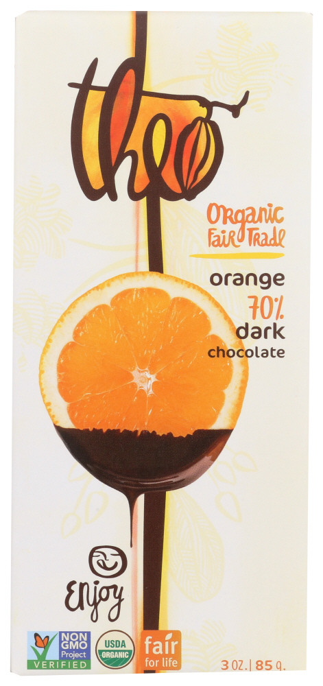 Theo Chocolate Dark Chocolate Bar With Orange (12x3Oz)