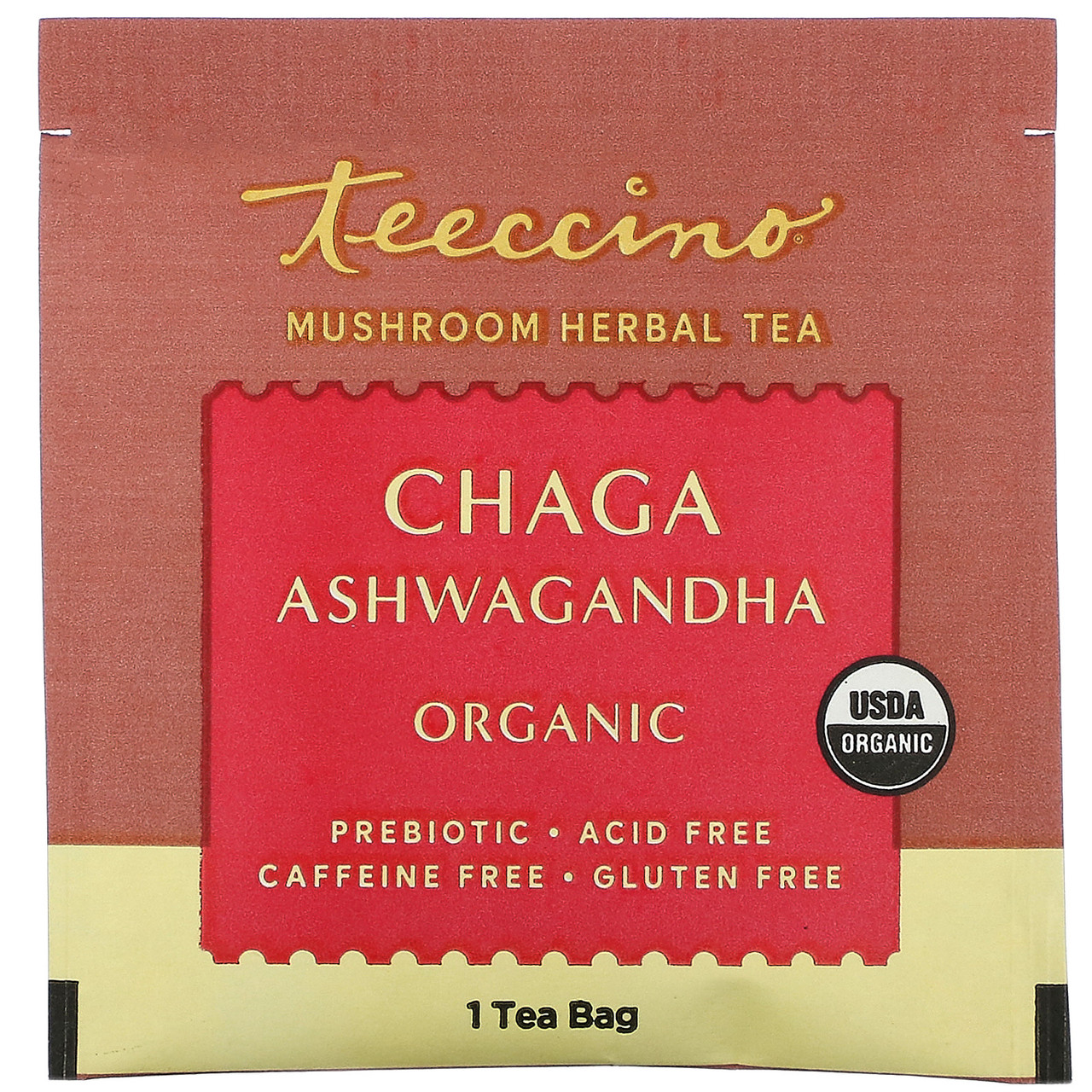Teeccino Organic Chaga Ashwagandha Mushroom Herbal Tea 10 Tea Bags (Pack of 6 Boxes) - Image 3