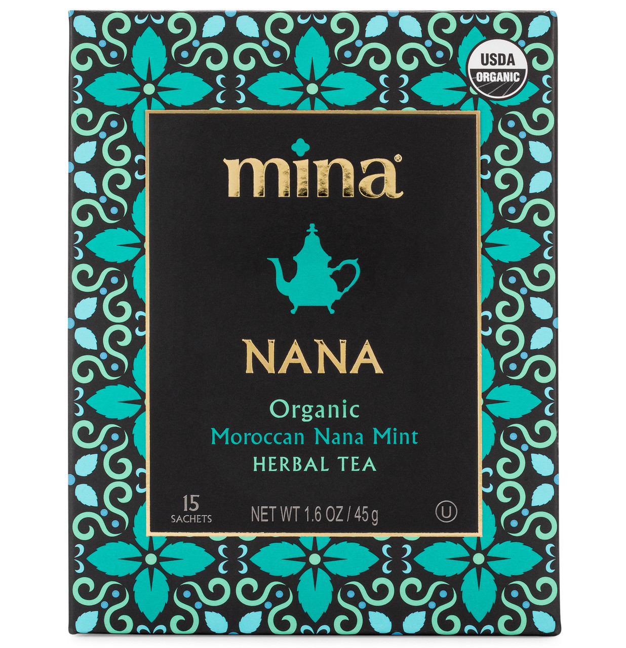 Mina Organic Moroccan Nana Mint Herbal Tea 15 Sachets (Pack of 6 Boxes)