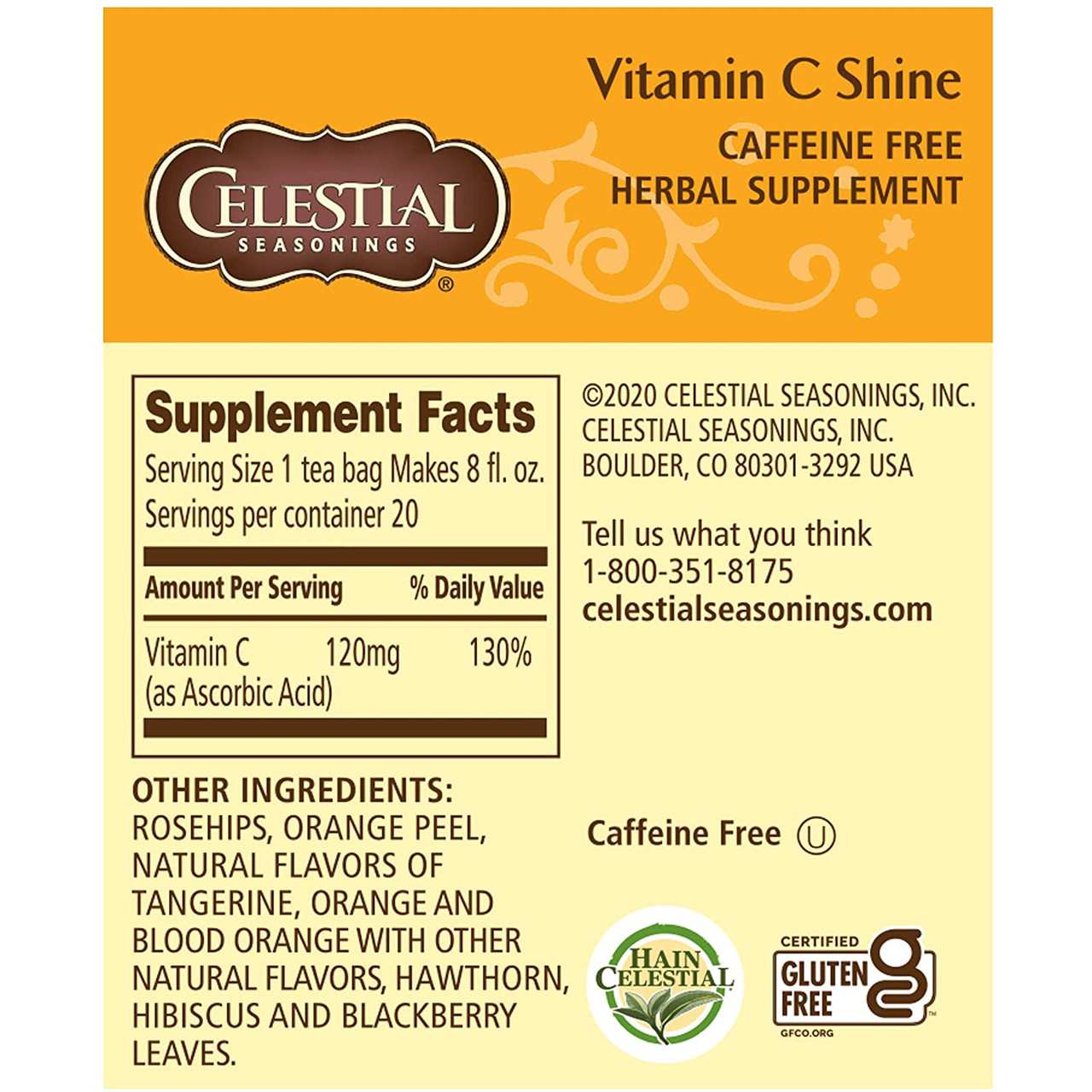 Celestial Seasonings Vitamin C Shine Herbal Supplement 20 Tea Bags (Pack of 6 Boxes) - Image 2