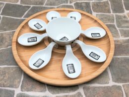 Medium Party Serving Tray With 8 Shooter Spoons And Condiments Dish For The Center