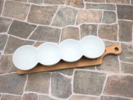 Fine Porcelain Centipede 4 Section Dish With Bamboo Serving Tray To Match