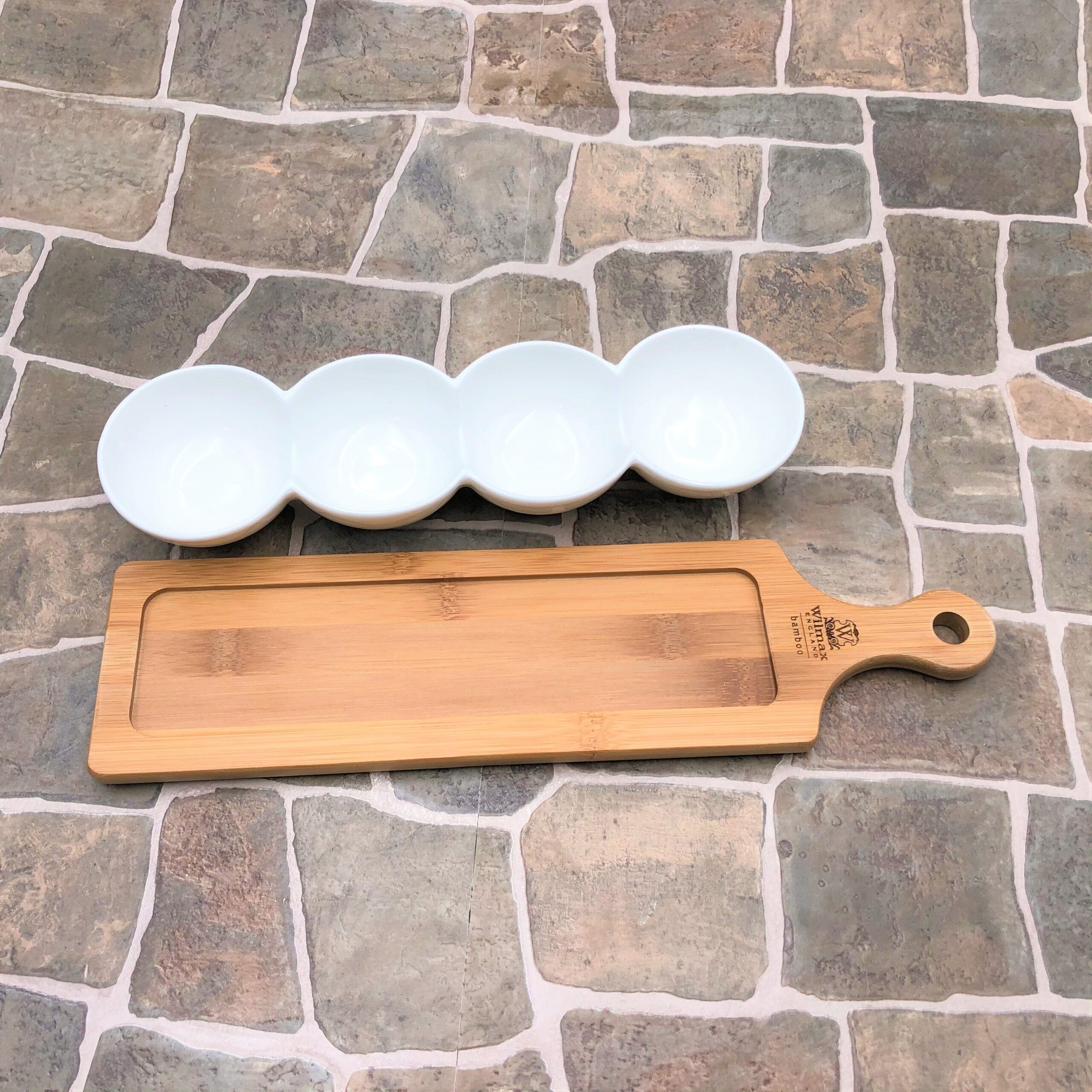 Fine Porcelain Centipede 4 Section Dish With Bamboo Serving Tray To Match - Image 2