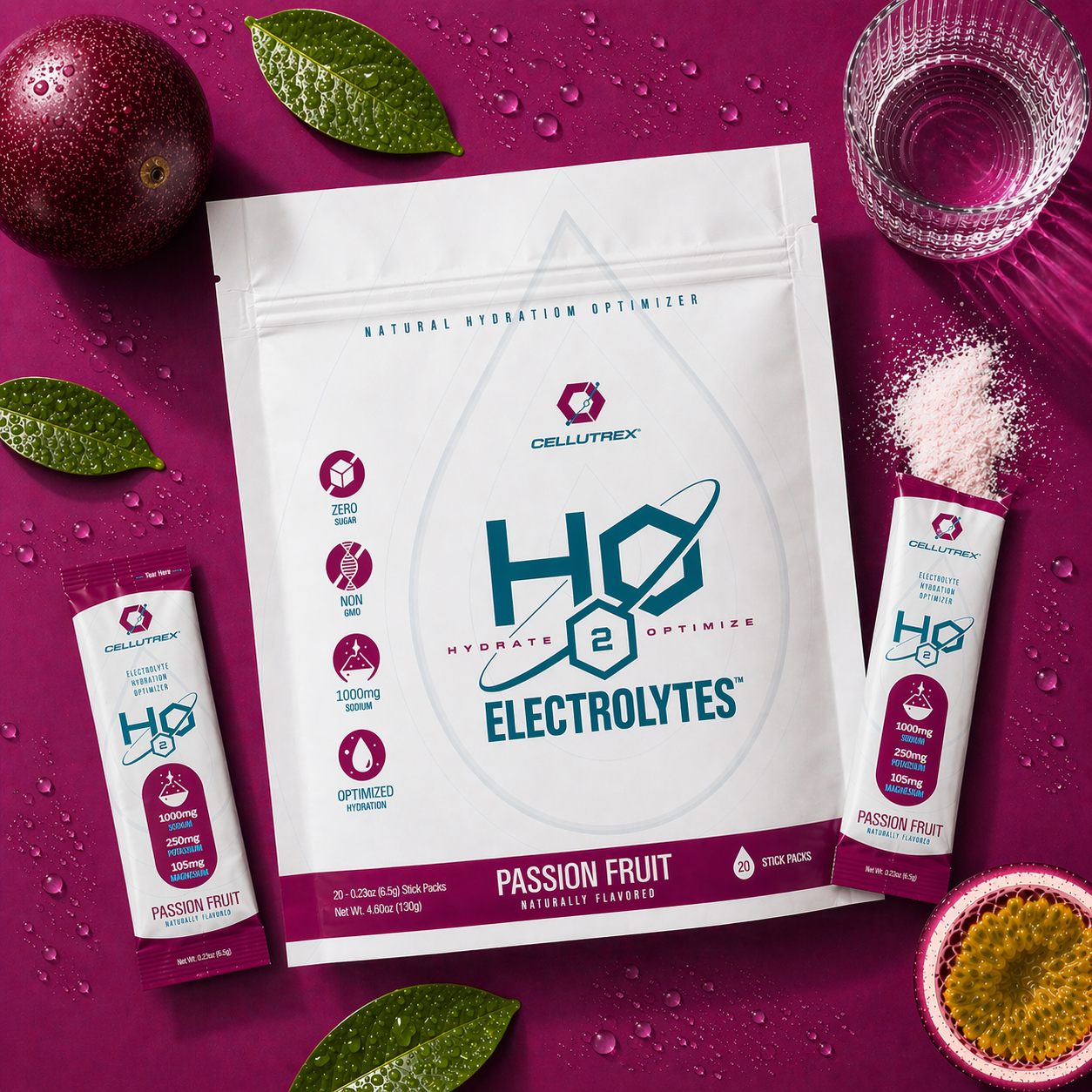 H2O ELECTROLYTES™ - Passion Fruit | Zero Sugar Electrolyte Powder - Image 3