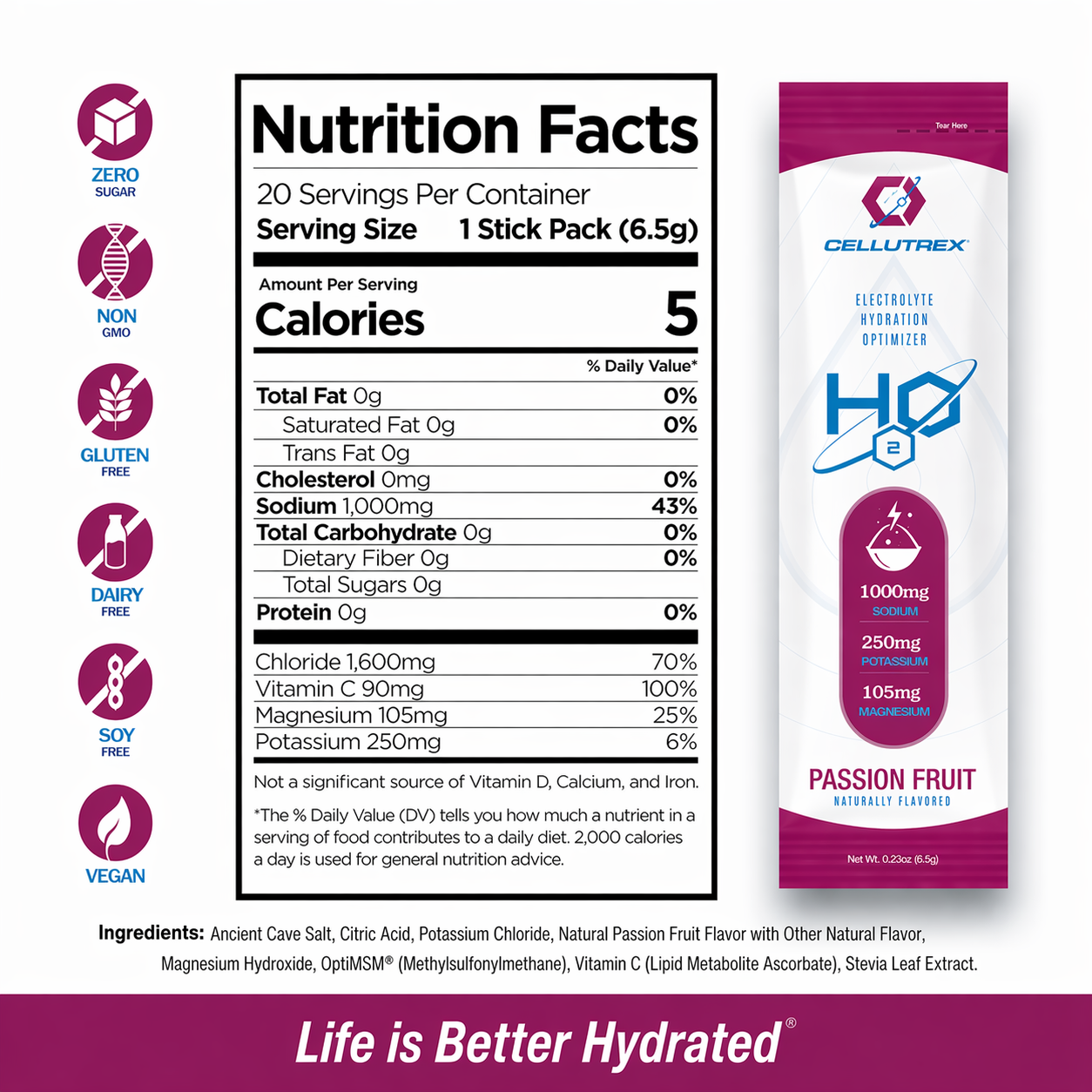 H2O ELECTROLYTES™ - Passion Fruit | Zero Sugar Electrolyte Powder - Image 2