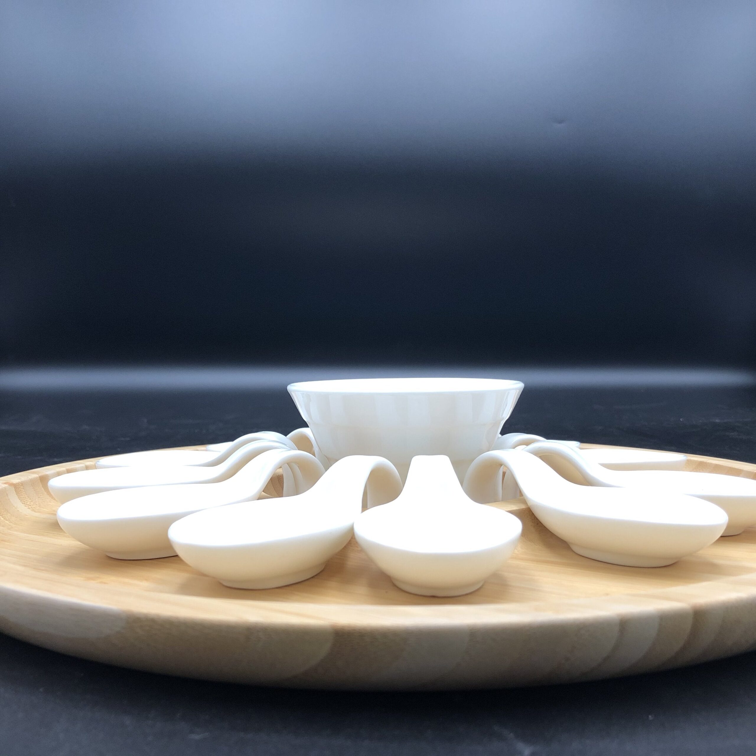 Medium Party Serving Tray With 8 Shooter Spoons And Condiments Dish For The Center - Image 3
