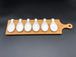 Small Party Serving Tray With 6 Shooter Spoons On An 18 Inch Bamboo Board To Match