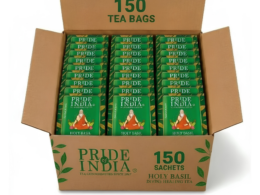 Pride of India Holy Basil Herbal Tea - 150 Individually Wrapped Full Leaf Pyramid Tea Bags | Tulsi Tea Bulk  Pack for Food Service, Cafes, Hotels, Offices & Daily Tea Drinkers
