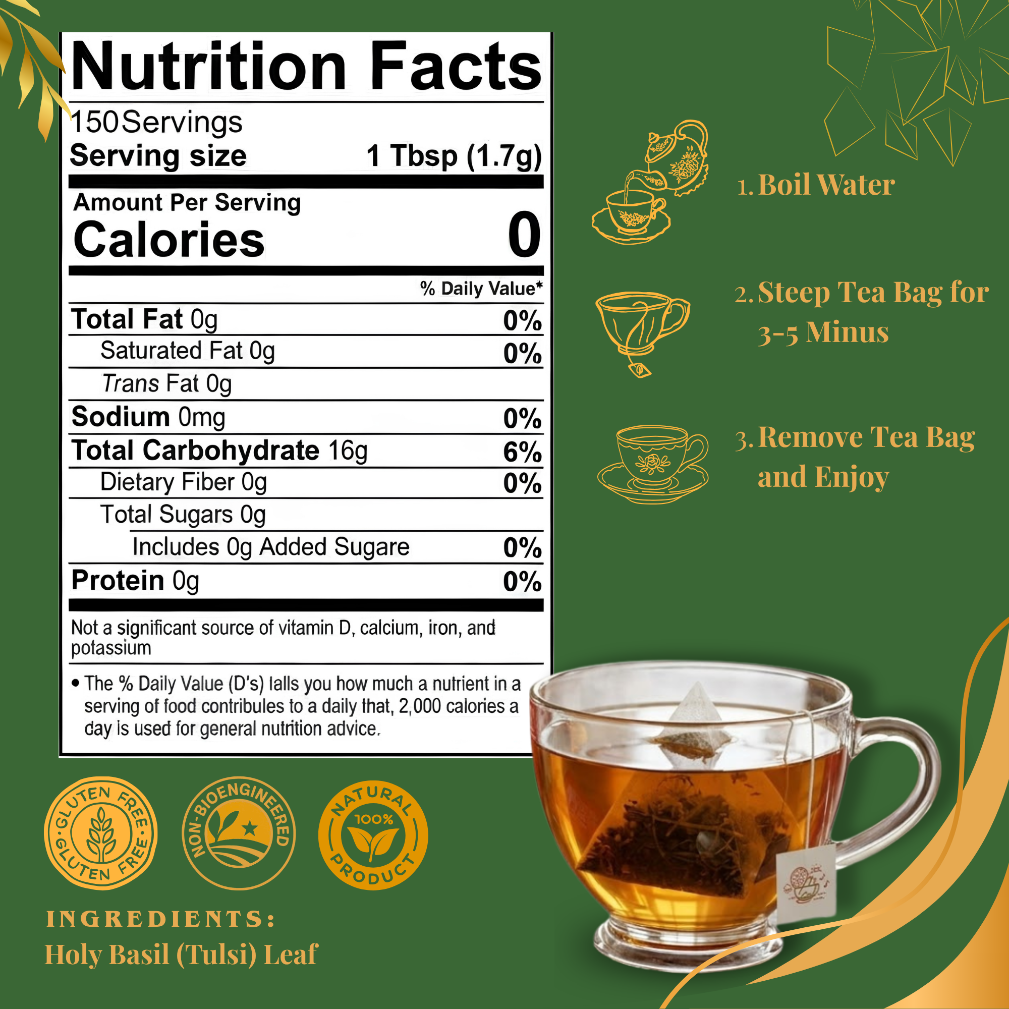 Pride of India Holy Basil Herbal Tea - 150 Individually Wrapped Full Leaf Pyramid Tea Bags | Tulsi Tea Bulk Pack for Food Service, Cafes, Hotels, Offices & Daily Tea Drinkers - Image 2